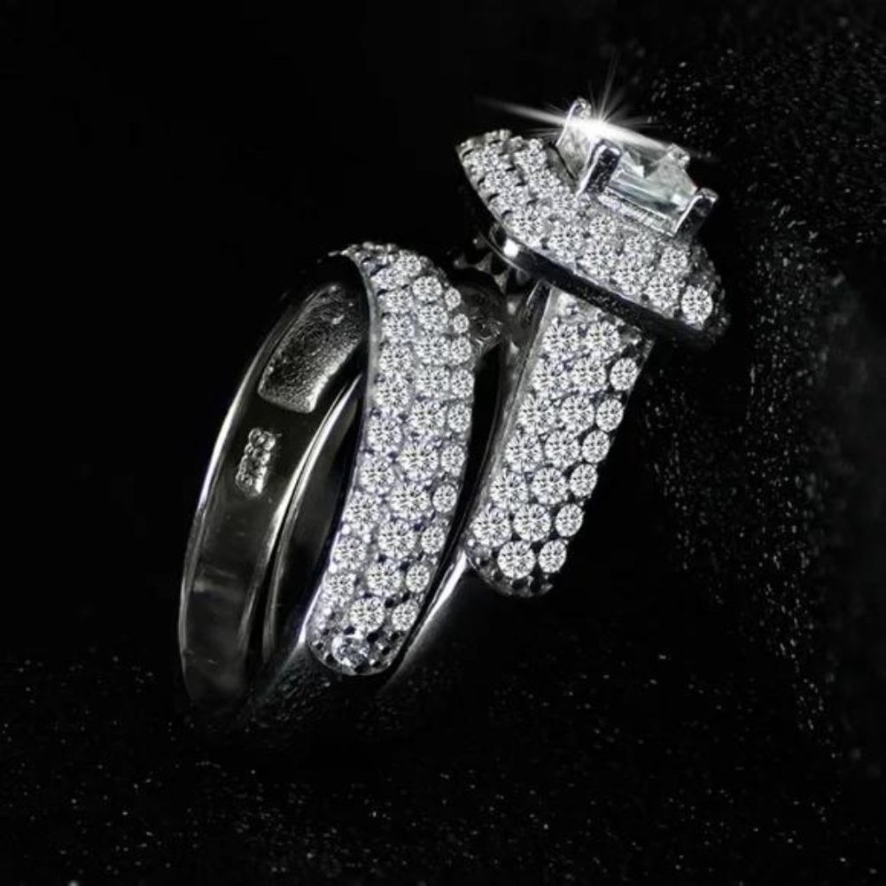 NEW SET 925 STERLING SILVER DIAMOND RING, CUTE RING, SHINY RING. - Picture 5 of 6